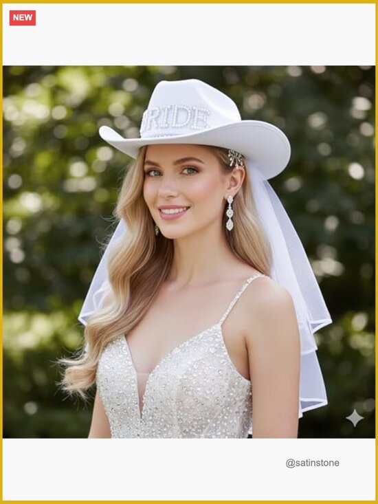 Cowboy Hat with Veil Bachelorette Party Wedding Bridal Shower Bride to Be Gift main image 6